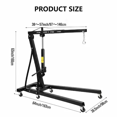 Garvee 2 Ton Engine Hoist 4400 Lbs Capacity Folding Hydraulic Heavy-Duty Carbon Steel 6 Casters with Brakes Adjustable Boom G...