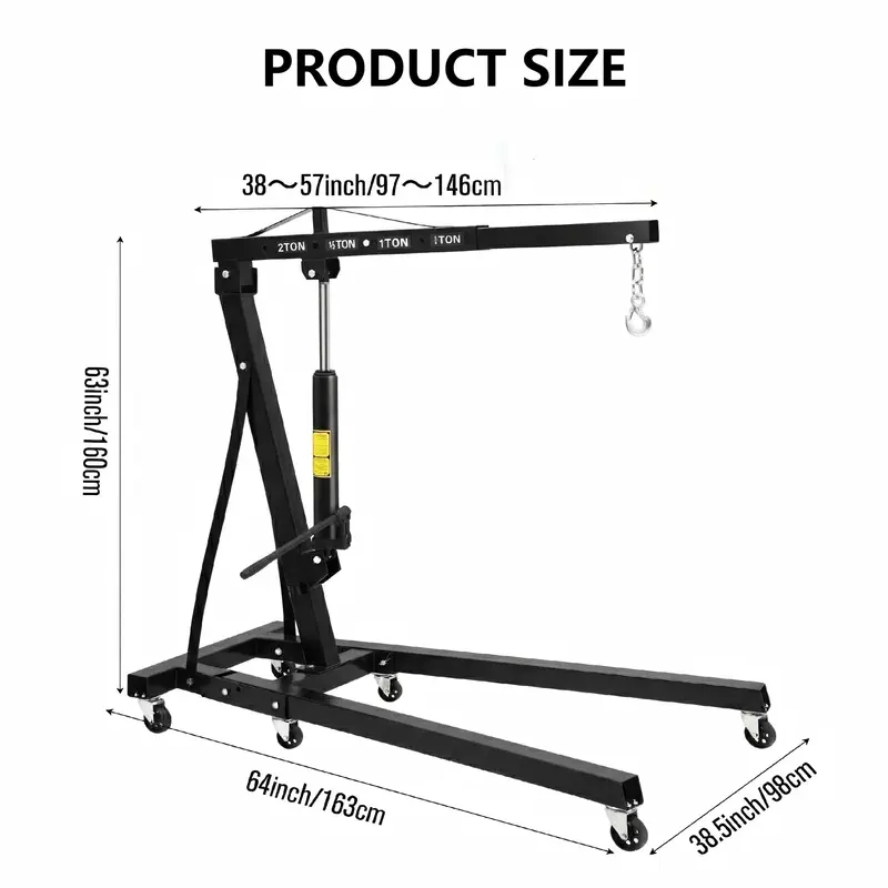 Garvee 2 Ton Engine Hoist 4400 Lbs Capacity Folding Hydraulic Heavy-Duty Carbon Steel 6 Casters with Brakes Adjustable Boom G...