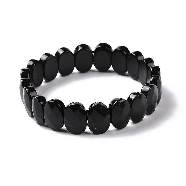 Natural Obsidian Oval Beaded Stretch Bracelet