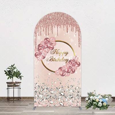 Aperturee Rose Gold Glitter Floral Happy Birthday Arch Backdrop, 1.6X4FT(0.5X1.2M), 38.18 USD, arch backdrop kit, GH0A475-A