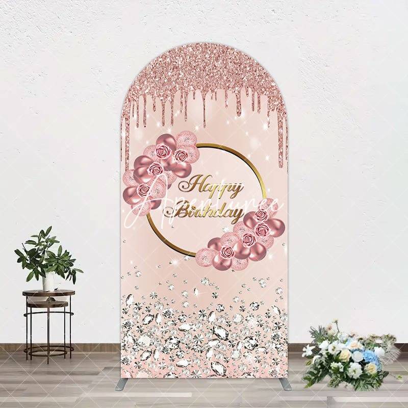 Aperturee Rose Gold Glitter Floral Happy Birthday Arch Backdrop, 1.6X4FT(0.5X1.2M), 38.18 USD, arch backdrop kit, GH0A475-A