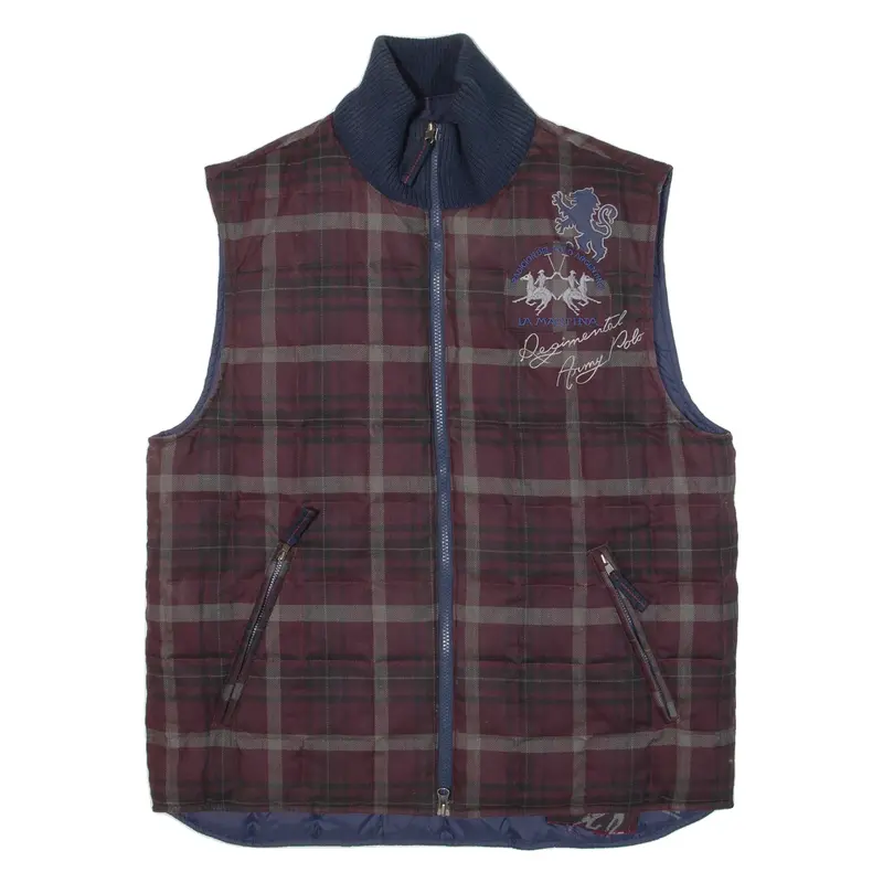 LA MARTINA Reversible Insulated Mens Puffer Gilet Maroon Check XL