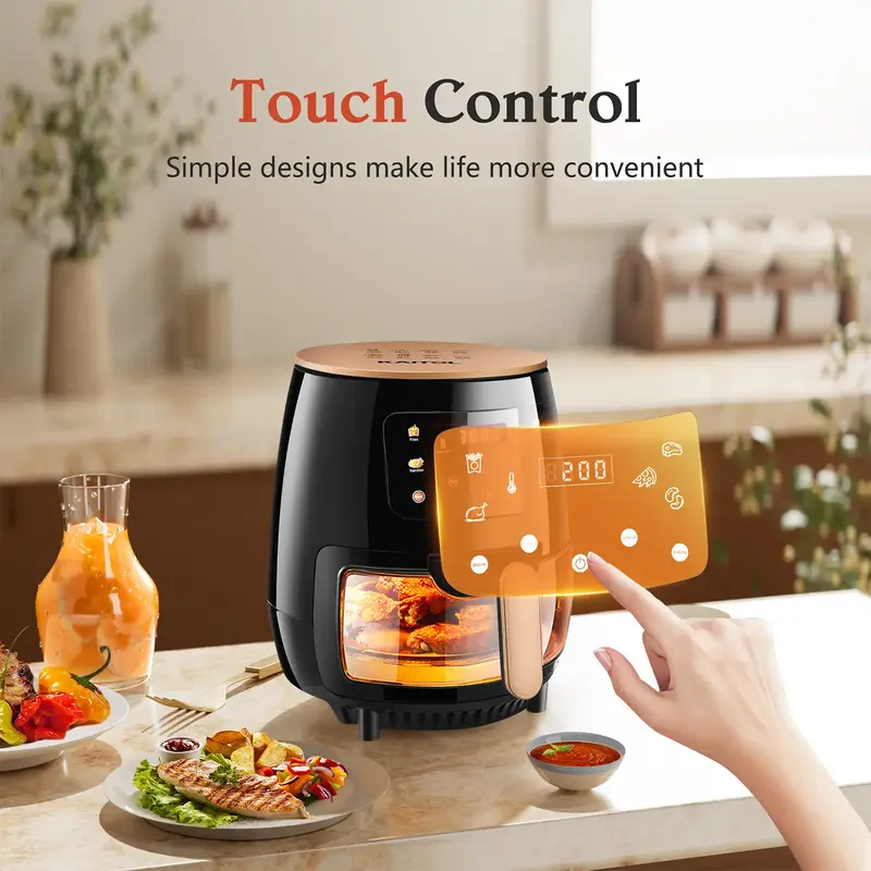 7-In-1 Glass Air Fryer, 5.3 Qt Airfryer with Easy-View Glass Basket, Adjustable Temperature, Touch Panel Control, Circulating...