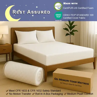Lunara Gel Memory Foam Mattress, Twin/Full/Queen/King Size, CertiPUR-US Certified, Medium Firm, Cooler Sleep, Soft, Washable,...