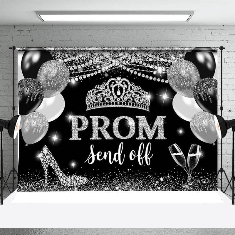 Silver Balloon Crown Diamond Graduation Backdrop - Aperturee