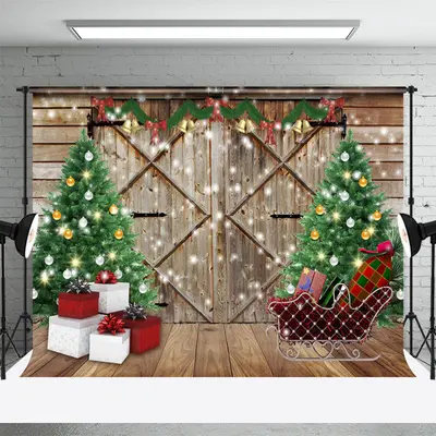 Christmas Tree Wooden Door Gift Photography Backdrop - Aperturee