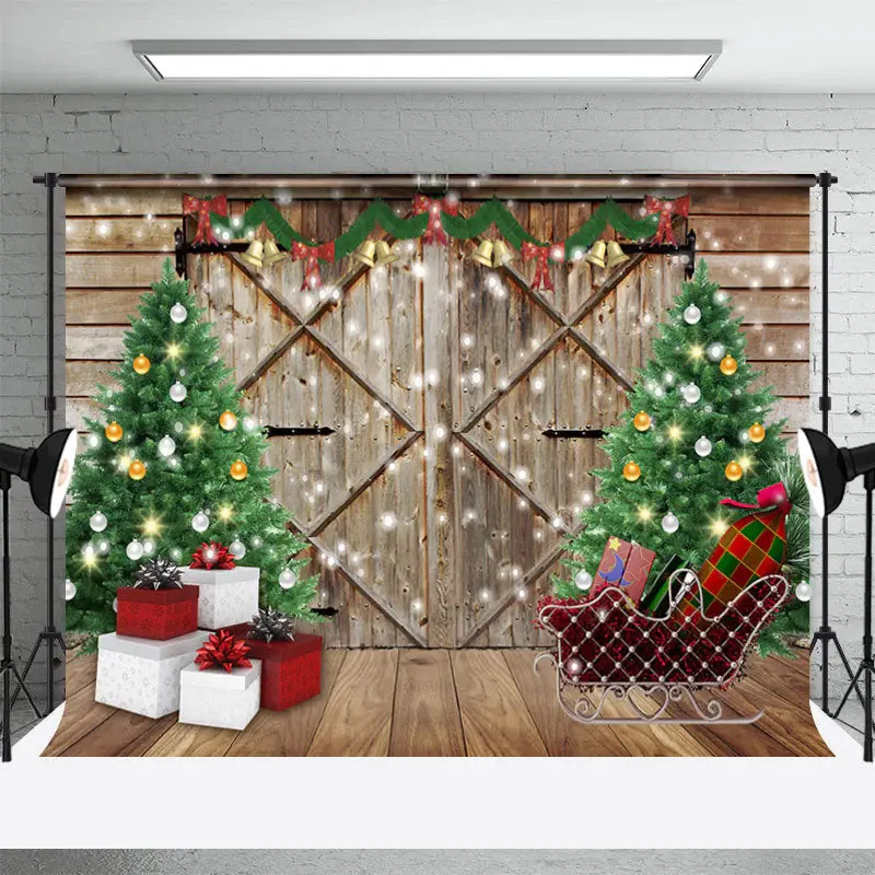 Christmas Tree Wooden Door Gift Photography Backdrop - Aperturee