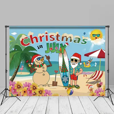 Clear Sky Sea Sandman Santa Christmas In July Backdrop - Aperturee