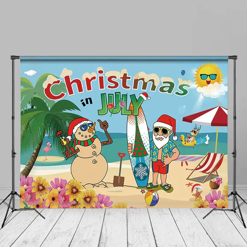 Clear Sky Sea Sandman Santa Christmas In July Backdrop - Aperturee