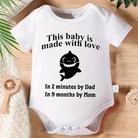Adorable 100% Cotton Baby Girl Jumpsuit with Love & Shark Graphic - Short Sleeve, Round Neck, Crew Neck, Unisex, Summer, Fitt...