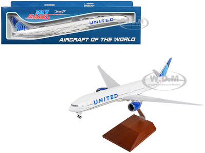 Boeing 777-300 Commercial Aircraft United Airlines (N2749U) White with Blue Tail with Wood Stand (2019 Livery) (Snap-Fit) 1...