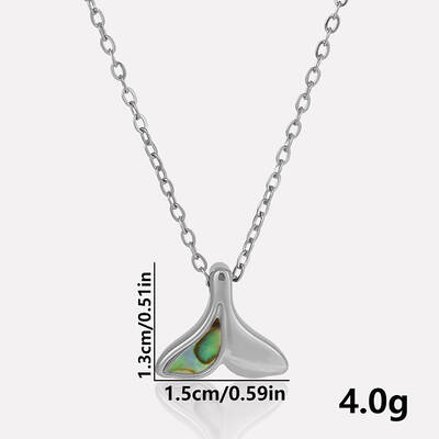 Luxury 304 Stainless Steel Pave Natural Paua Shell Whale Tail Pendant Necklaces