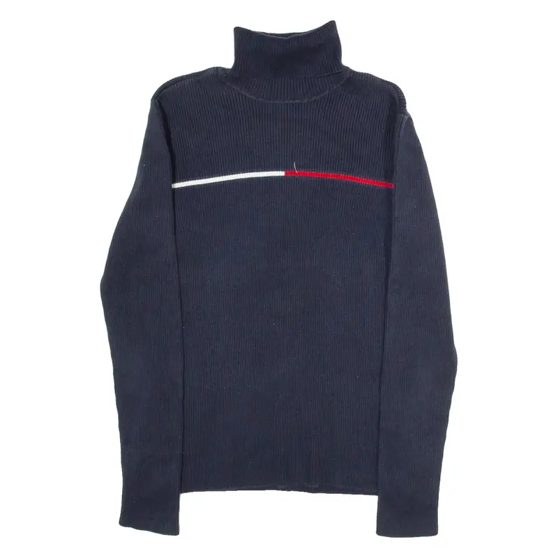 TOMMY HILFIGER Womens Jumper Blue Roll Neck Tight Knit M