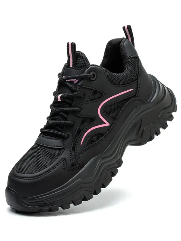 Women's Fashion Lace Up Front Work Safety Shoes, Casual Comfort Breathable Anti-smash Anti-puncture Sports Shoes, Female All-...