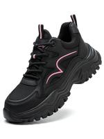 Women's Fashion Lace Up Front Work Safety Shoes, Casual Comfort Breathable Anti-smash Anti-puncture Sports Shoes, Female All-...