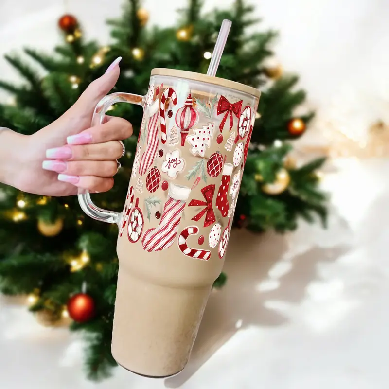 Sip-Sip Hooray! Christmas Tumbler – Glass or Plastic Cup with Handle, Lid & Straw, Christmastok Drinkware, Holiday Nutcrack...