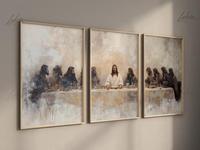 LakelzDecor The Last Supper Poster Set of 3 by Leonardo Da Vinci - Wall Art Featuring Jesus for Various Sizes and Styles