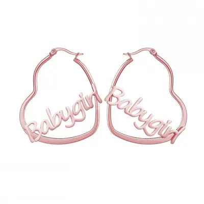 Sterling Silver with Rose Gold Plated Personalized Classic Name & Heart Hoop Earrings