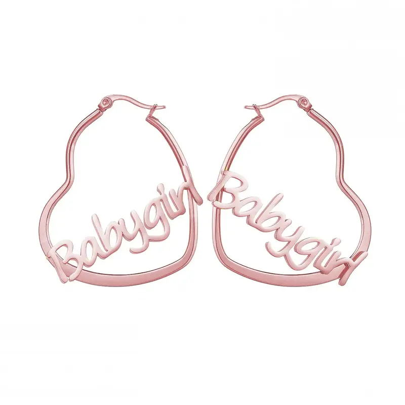 Sterling Silver with Rose Gold Plated Personalized Classic Name & Heart Hoop Earrings