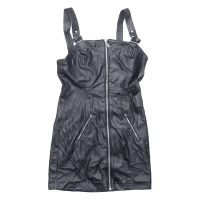 H&M DIVIDED Faux Leather Zips Womens Dungaree Dress Black Sleeveless Short UK 6