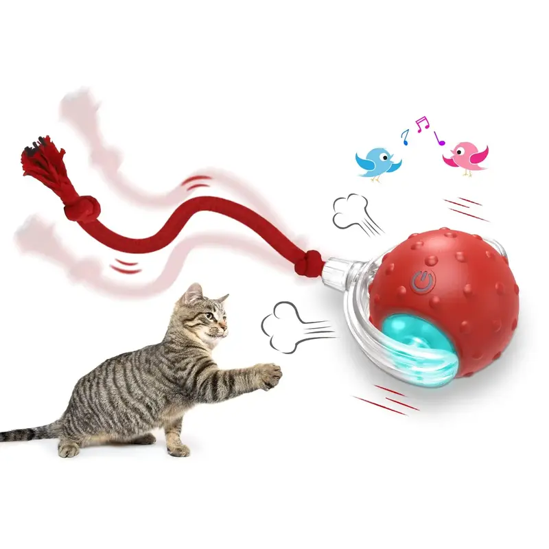 Depets Interactive Cat Toys Ball for Indoor Cats Fast Rolling on Carpet, Chirping & Motion Activate Cat Toys (Red) toy pet in...