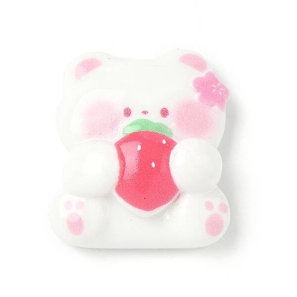 Strawberry Bear Theme Opaque Resin Cabochons