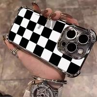 Black and White Checkerboard Phone Case - Protective Casing for iPhone 16/15/14/13/12/11 Xs Pro Max Plus, A028 Basic White De...