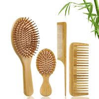 Bamboo Hair Makeup Brush, 4 Counts/set Natural Bamboo Comb Paddle Detangling Hairbrush & Wide Tooth & Tail Comb, Smoothing Ha...