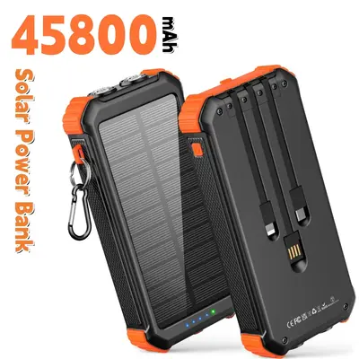 GOODaaa 45800mAh Solar Power Bank β Multi-Charging Options, 4 Outputs, Dual LED Flashlights, USB-C In/Out, Supports QC3.0 1...