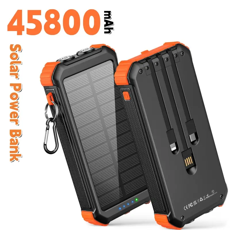 GOODaaa 45800mAh Solar Power Bank – Multi-Charging Options, 4 Outputs, Dual LED Flashlights, USB-C In/Out, Supports QC3.0 1...