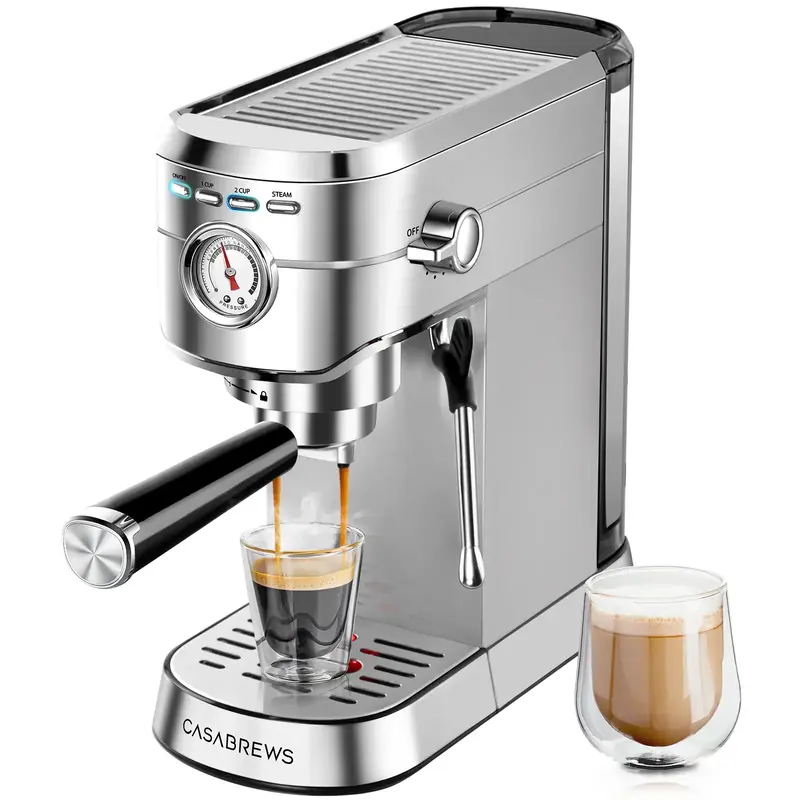 CASABREWS CM5418BC Espresso Machine with Milk Frother and Pressure Display 20 Bar Pressure, Compact Espressomachines, extract...