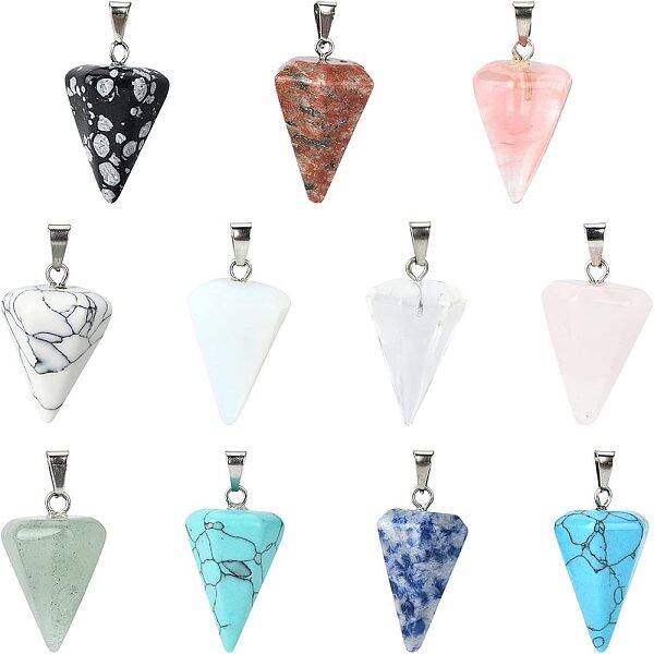 12 Pcs Cone Shape Gemstone Pendants