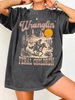 Women's Vintage Western Cowboy & Landscape Print Round Neck Tee, Casual Short Sleeve T-shirt for Daily Wear, Ladies Summer To...