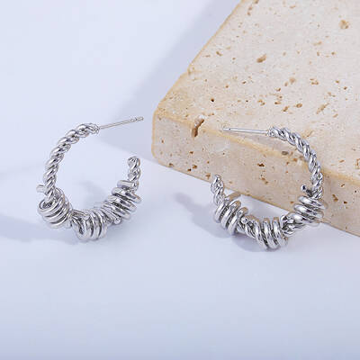 Twisted C-Shaped Coil Wrap Brass Stud Earrings