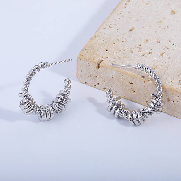 Twisted C-Shaped Coil Wrap Brass Stud Earrings