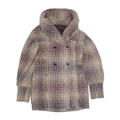 PATRIZIA PEPE Caputto Pea Coat Beige Wool Check Womens L