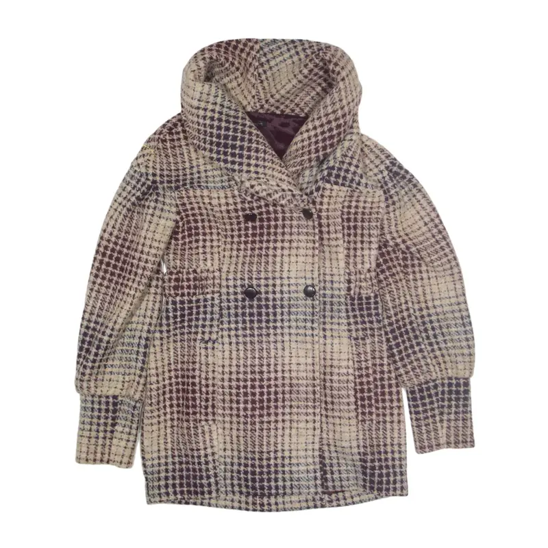 PATRIZIA PEPE Caputto Pea Coat Beige Wool Check Womens L