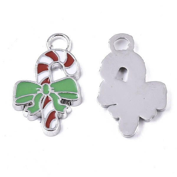 Alloy Candy Cane Enamel Pendants