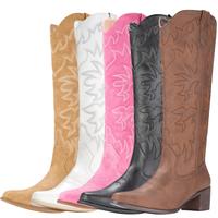 [HOT SALE]IUV Cowboy Boots For Women Knee High Boots Pointy Toe Women's Western Boots Side Zipper Chunky Heel Cowgirl Boots