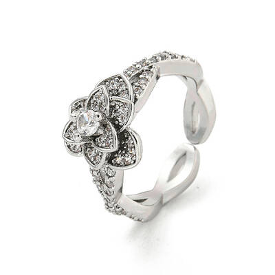 Brass Micro Pave Cubic Zirconia Cuff Rings