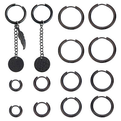 UNICRAFTALE 6 Pairs 6 Style 304 Stainless Steel Huggie Hoop Earrings Pin 1mm Electrophoresis Black Hoop Ring Earrings for Jew...