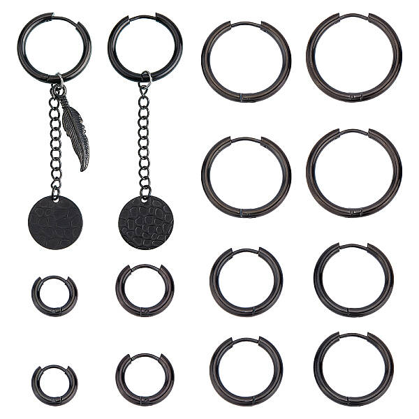 UNICRAFTALE 6 Pairs 6 Style 304 Stainless Steel Huggie Hoop Earrings Pin 1mm Electrophoresis Black Hoop Ring Earrings for Jew...