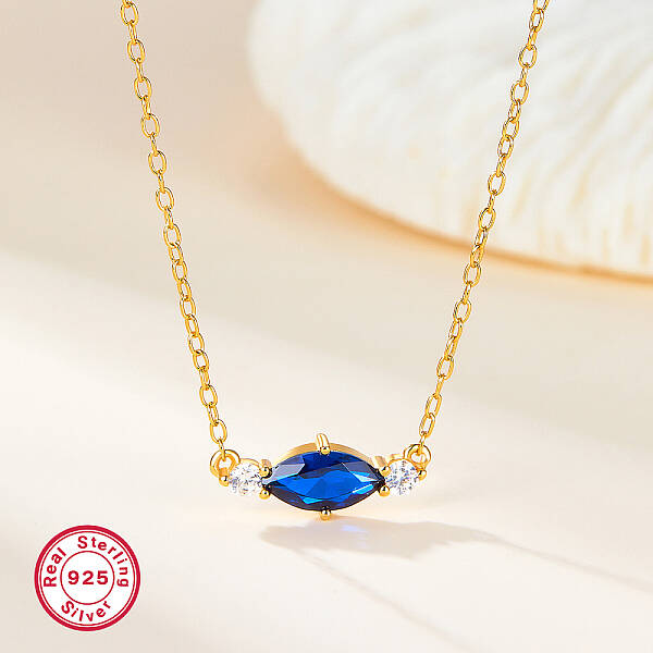 S925 Sterling Silver Cubic Zirconia Horse Eye Pendant Necklace