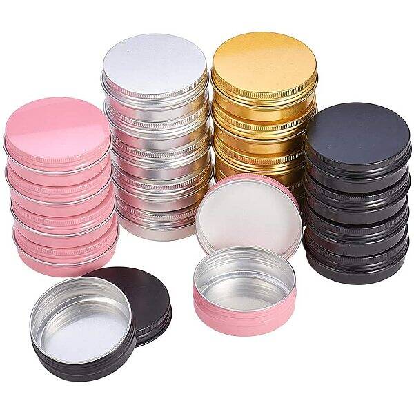 28 pcs 4 Colors(Pink/Black/Silver/Yellow) Aluminum Round Tins For Make Up Container