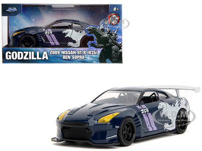 2009 Nissan GT-R (R35) Ben Sopra Dark Blue with Graphics Godzilla Hollywood Rides Series 1/32 Diecast Model Car by Jada