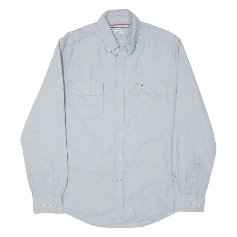 TOMMY HILFIGER Plain Shirt Blue Long Sleeve Mens L