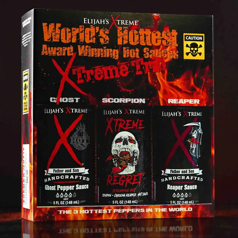 Elijah’s Xtreme World’s Hottest Xtreme Trio Hot Sauce Variety Pack, Ghost Pepper Reaper Scorpion, 3 Bottles, 350,000-800,...