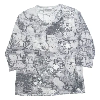 HARMONY Womens Printed Top Grey 3/4 Sleeve Floral L