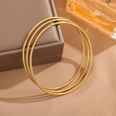 3Pcs 304 Stainless Steel Plain Bangles Set for Women