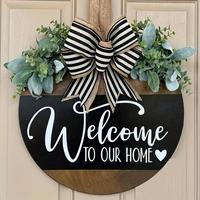Hand painted Personalized Initial Wooden Sign Door Hanger Welcome To Our Home home living room bedroom garden